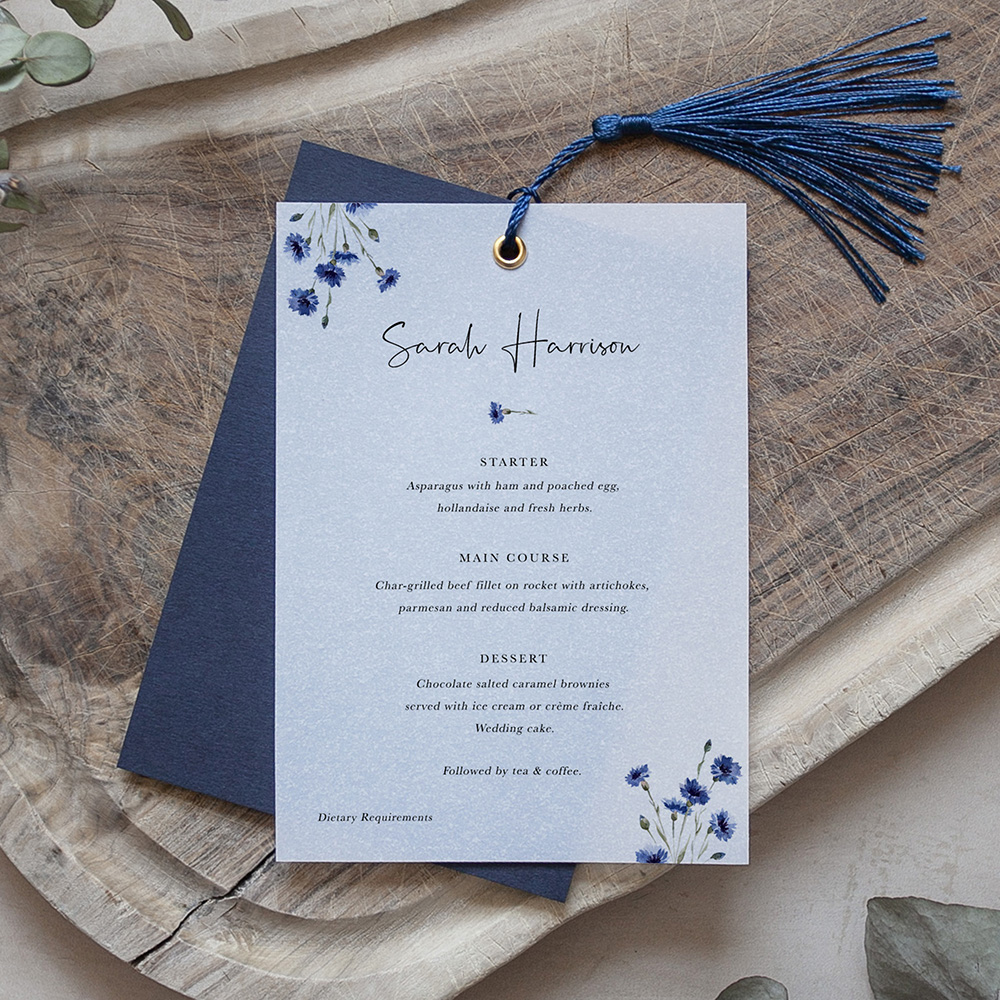Cornflower Blue Layered Vellum Menu